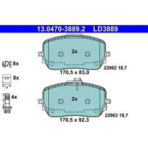 Comparateur de prix : Jeu de plaquettes de frein ATE 13.0470-3889.2, avant