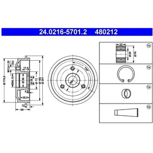 Tambour de frein 24.0216-5701.2 ATE 24.02165701.2 pas cher