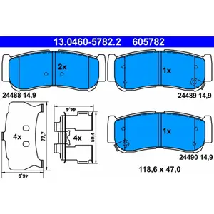 ATE Plaquettes de frein X4 pour HYUNDAI: Santa Fe (Ref: 13.0460-5782.2) pas cher