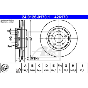 Disque de frein ATE 24.0126-0170.1 avant, ventilé, 1 pièce pas cher