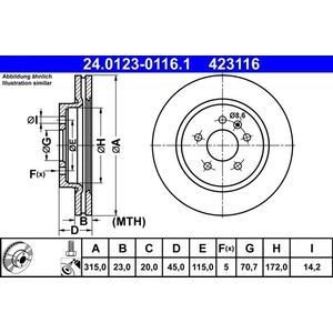 Disque de frein ATE 24.0123-0116.1 arrière, ventilé, 1 pièce pas cher