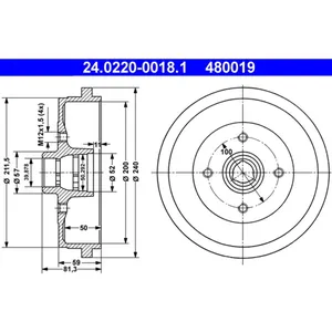 Tambour de frein ATE 24.0220-0018.1 pas cher