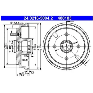Tambour de frein 24.0216-5004.2 ATE 24.02165004.2 pas cher