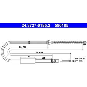 Comparateur de prix : Tirette à câble, frein de stationnement 24.3727-0185.2 ATE 24.37270185.2