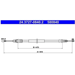 ATE Câble de frein à main pour PEUGEOT: 607 (Ref: 24.3727-0840.2) pas cher
