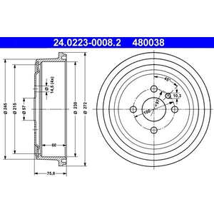 Tambour de frein 24.0223-0008.2 ATE 24.02230008.2 pas cher