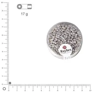 Rayher 1406822 rocailles, 2,6 mm ø Nacre, Boîte 17 g, Argent, Pas pas cher