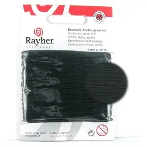 Rayher Cordon en coton 1mm, ciré - Noir pas cher