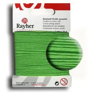 Rayher 5169129 Cordon en Coton ciré, 1 mm, SB Carte DE 20 m, Vert
