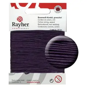 Rayher 5169139 Cordon en coton ciré, 1 mm, carte SB 20 m, violet pas cher