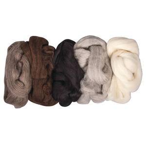 Rayher Laine vierge Laine cardée , mélange naturelle, 5 couleurs à 25g, sachet 125g pas cher