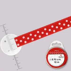 Comparateur de prix : Rayher Ruban satin à pois - rouleau de 10 m x 0,95 cm Rouge