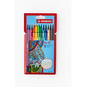 STABILO Pen 68 - 12 Feutres pointe moyenne - couleurs assorties