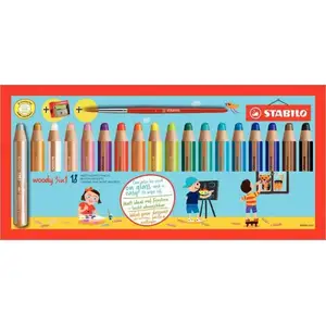 Étui de 18 crayons de couleur STABILO woody 3in1 + 1 taille-crayons + 1 pinceau pas cher