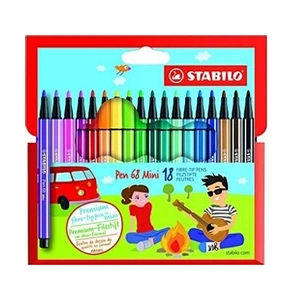 Stabilo pen 68 mini - étui carton de 18 feutres pointe moyenne - coloris assortis