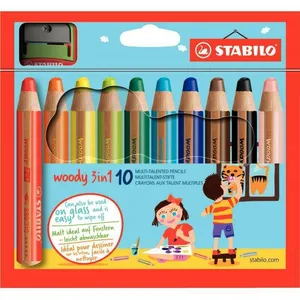 Étui de 10 crayons de couleur STABILO woody 3in1 + 1 taille-crayons pas cher