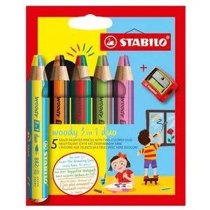 STABILO Crayons de couleur woody 3 in 1 duo 5 pcs + 1 Taille crayon