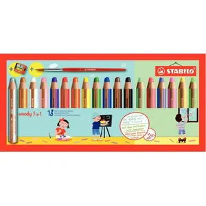 STABILO Crayon multi-talents woody 3 en 1, étui de 18 Pastel