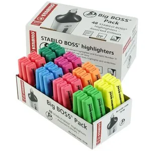 Comparateur de prix : STABILO BOSS Big Boss Lot de 48 surligneurs 6 jaunes, 6 bleus, 6 verts...