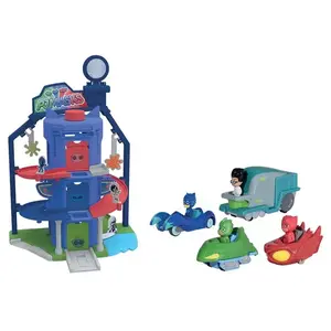 Smoby Playset Majorette Pyjamasques Garage Quartier General avec 4 véhicules pas cher