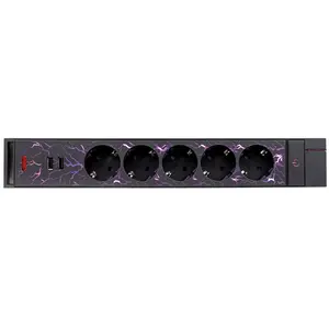 Rev Gamer Plug Socket Strip 1,4m 5-fach 2xUSB Ink.Farbeinstellung pas cher