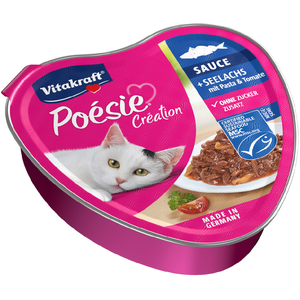 Comparateur de prix : 15x85g Vitakraft Poésie Création saumon avec pâtes nourriture humide pour chat