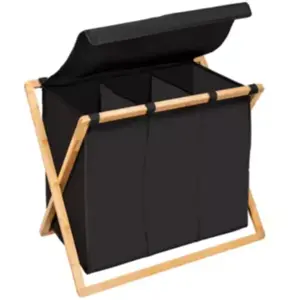 WENKO Trio de bac à linge en bambou ecori - noirbeige - l 69 x l 33 x h 56,8 cm pas cher