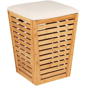WENKO Coffre à linge siège bambusa en bambou - beige - 55l - h 56 x l 40 cm pas cher