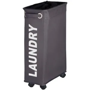 Comparateur de prix : Wenko Panier à linge étroit à roulettes - Corno - 43 litres - Polyester - gris WENKO