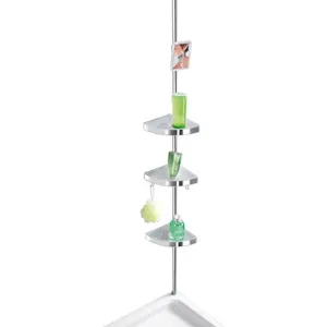 Comparateur de prix : Wenko Étagère de douche télescopique angle 3 tablettes 2 crochets et miroir - brillant WENKO