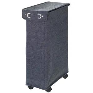 Wenko Panier à linge - Étroit - avec couvercle - 43 L - bleu WENKO