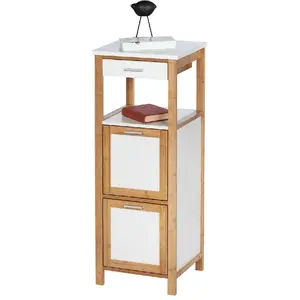 Comparateur de prix : Wenko Etagère de salle de bain scandinave Finja - L. 34 x H. 89 cm - Blanc