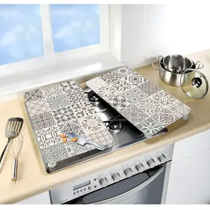 Comparateur de prix : WENKO - 2 Couvre-plaques universel design Carreaux - 30 x 52 cm - Argent - Marbre