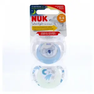 Comparateur de prix : Nuk Sucette Starlight Silicone +0m Koala Bleu Étoiles Lot de 2