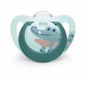 Comparateur de prix : Nuk Sucette Starlight Silicone +6m Crocodile Bleu Étoiles Lot de 2