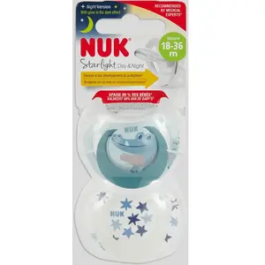 Nuk Sucette Starlight Silicone +18m Crocodile Bleu Étoiles Lot de 2