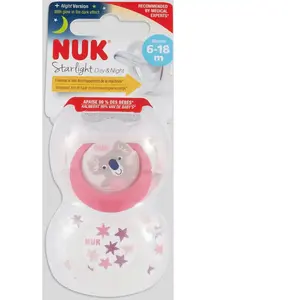 Nuk Sucette Starlight Silicone +6m Koala Rose Étoiles Lot de 2