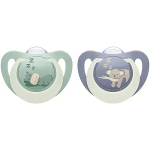 Comparateur de prix : NUK Starlight Jour/nuit - Sucettes 6-18 mois x2 crocodile bleu