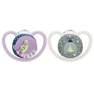 Comparateur de prix : Nuk Space Night Sucette Physiologique Violette Gris +0m Lot de 2
