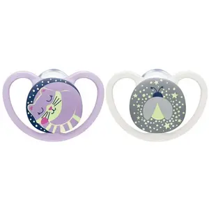 Comparateur de prix : Nuk Space Night Sucette Physiologique Violette Gris +6m Lot de 2