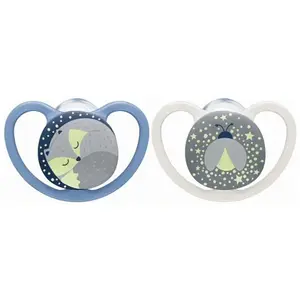 Nuk Space Night Sucette Physiologique +6m Bleu Vert Lot de 2