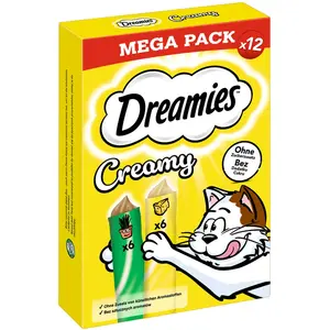 Dreamies Catisfactions Creamy Snacks pour chat - herbe à chat, fromage (12 x 10 g) pas cher