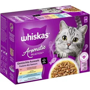 48x85g Whiskas 1+ Aromatic Selection Mix en sauce nourriture humide p... pas cher