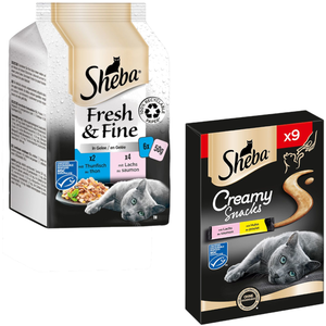 Comparateur de prix : 9x12g Sheba Creamy Snacks poulet & saumon - Friandises pour chat