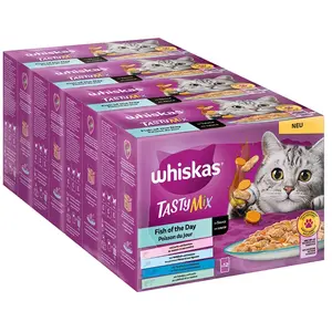 48x85g Multipack Whiskas Tasty Mix Poisson du jour en sauce - Pâtée pour chat pas cher