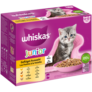Comparateur de prix : 12x85g Whiskas Junior Sélection de volaille en gelée - Pâtée pour chat