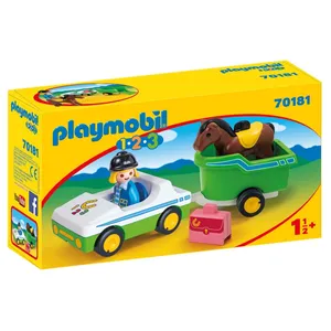 Comparateur de prix : Playmobil 1.2.3 - Cavalière Avec Voiture Et Remorque 70181 Multicolore