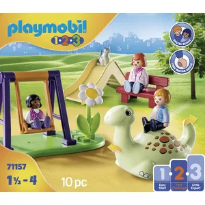 PLAYMOBIL 71157 aire de jeux avec balancoire, toboggan et dinosaure a bascule 71157