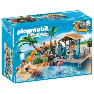 PLAYMOBIL - Family Fun - Ile avec Vacanciers - Toboggan et Grotte - Mixte - A partir de 4 ans pas cher