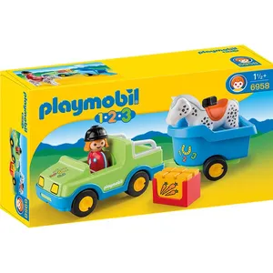 Playmobil : Playmobil 1 2 3 : Voiture avec remorque à cheval
